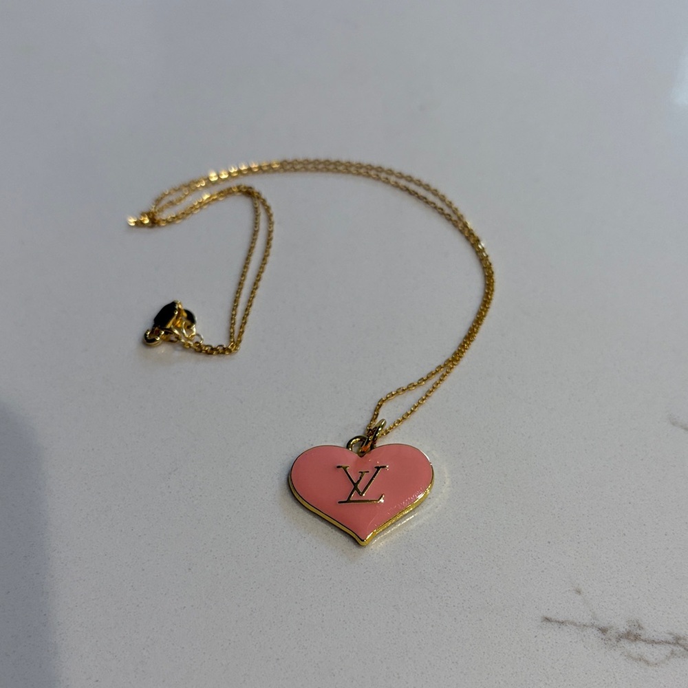 LV UPCYCLED Gold and Pink Heart Necklace